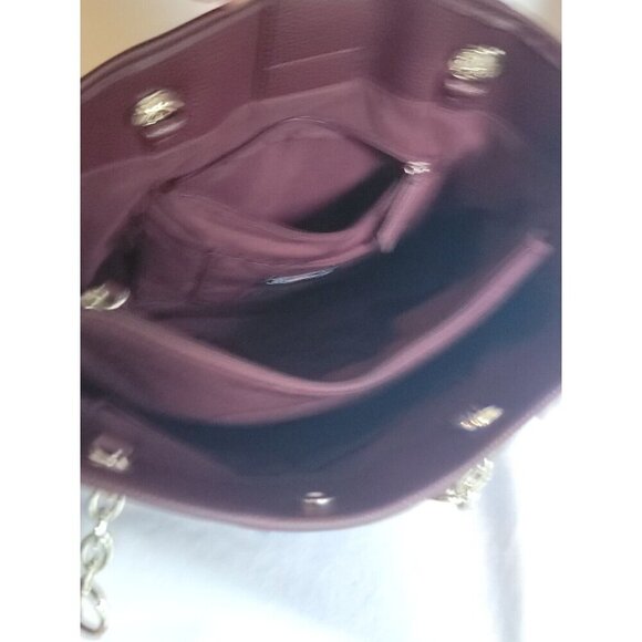 Liz Claiborne Signature Logo Handbag & Wallet Large Burgundy & Brown Purse Tote - Picture 13 of 16